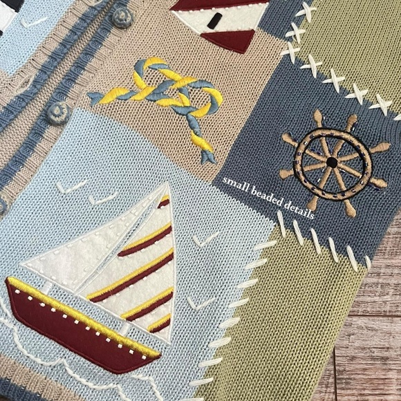 Bobbie Brooks Vintage Sailboat Button Up Granny Sweater Knitted Vest Nautical - Picture 4 of 8